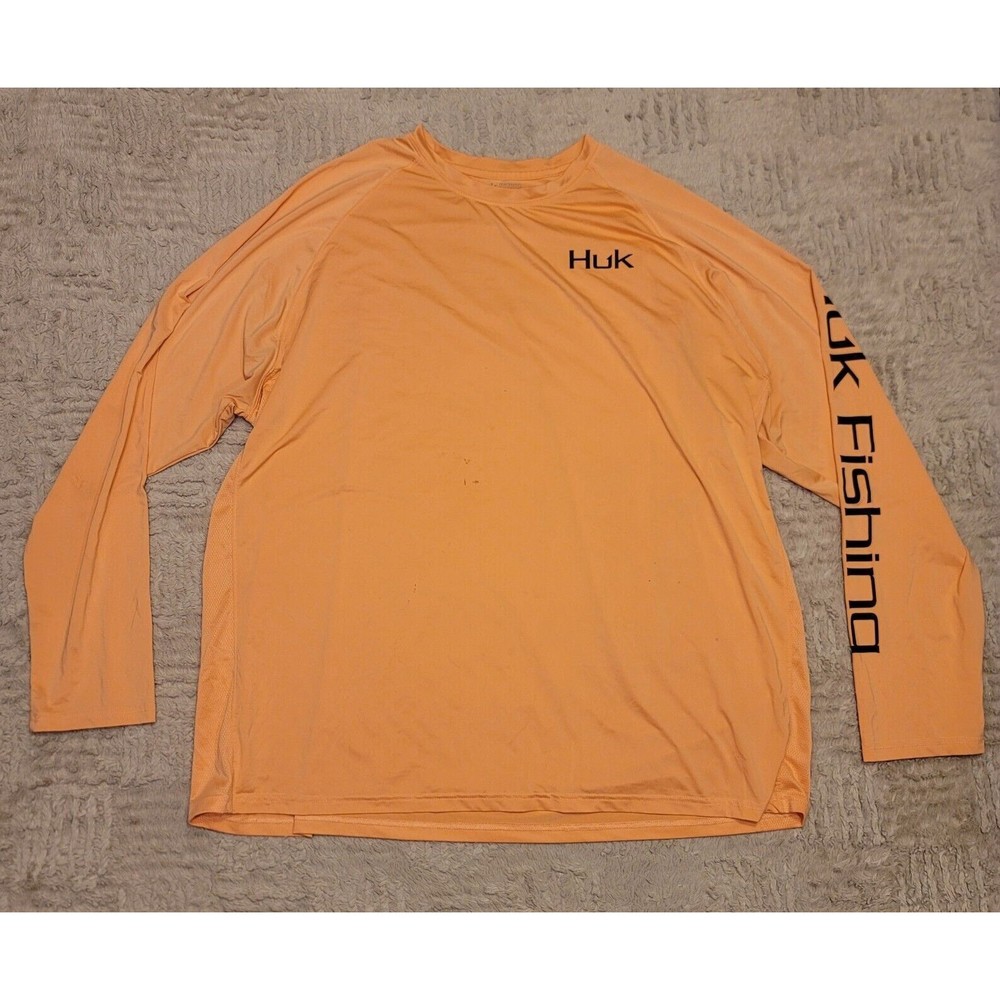 Huk Shirt 3XL Orange Long Sleeve Performance Fishing Shirt Polester Spandex